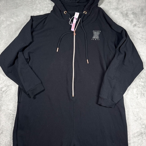 Savage X Fenty Black Hooded Jumpsuit Women’s 2X Plus Size One Piece Zip Up - Picture 2 of 9